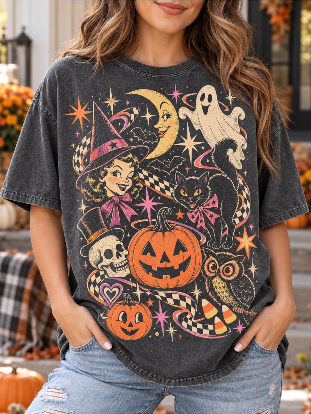 Halloween Shirt Pumpkin Black Cat Owl Comfort Colors Graphic Pepper Tee